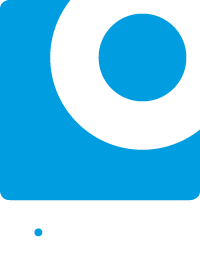 Hellbaues Lünecom Logo mit weißer Schrift.