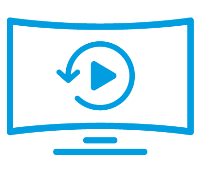 Einfach skizziertes Fernseher Icon mit hellblauen Umrandung.
