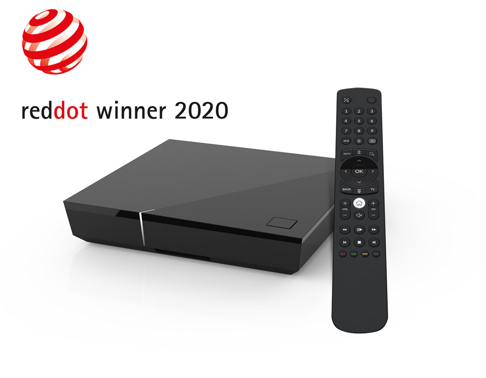 Top Box Bundle von Lünecom mit Receiver und Fernbedienung die den reddot Preis in 2020 gewonnen hat.